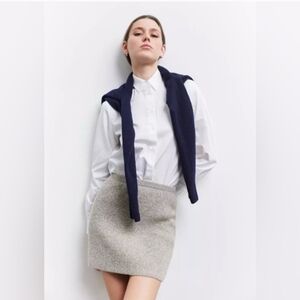 ZARA | Women's Grey/Cream Thick Rib Knitted Wool Blend Hi-Rise Mini Skirt NWOT